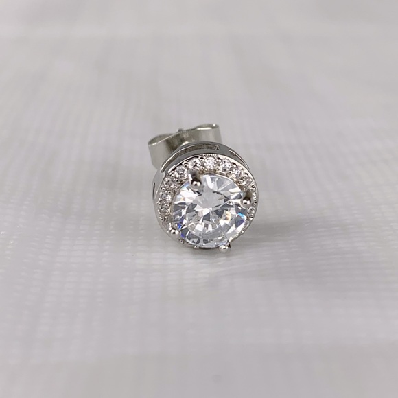 Silver Plated Round CZ Stud Earrings - Picture 3 of 4